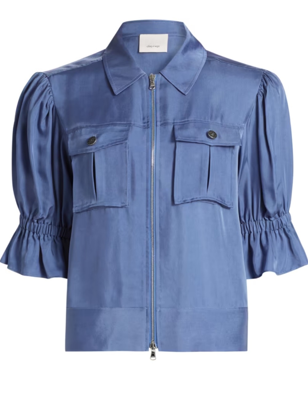 cinq a sept Blue Puff-Sleeve Zip Utility Jacket